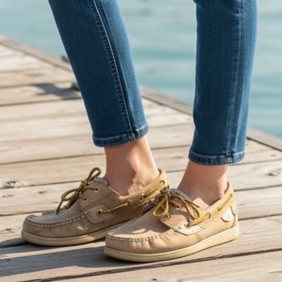Sperry Top-Sider Shoes - Sperry Top-Sider Women 9M Tan Leather Gold Metallic Boat Shoes boat Shoes Sperry